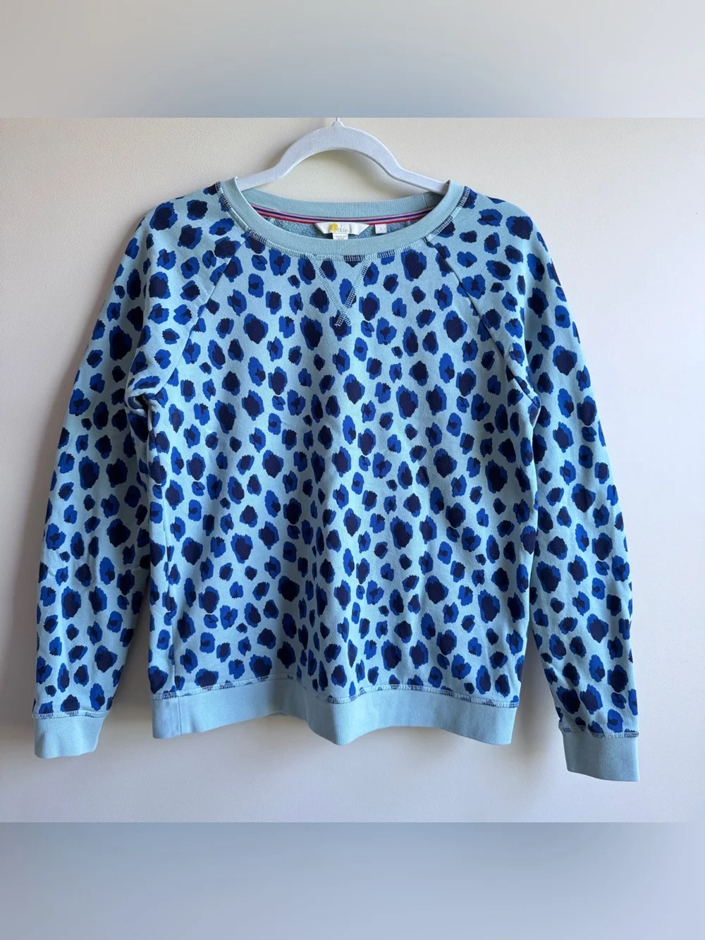 Boden Blue Leopard Print Crewneck Sweater